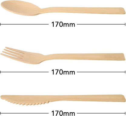 Disposable Cutlery Bamboo not Birchwood l Eco Friendly Biodegradable Compostable l Set of 45 Pcs (15 Forks 15 Spoons 15 Knives) for Party BBQ Picnic