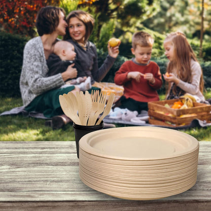 Disposable Bamboo Fibre Paper Plates l 10 inch (25cm) Round 50 Pack l Large Unbleached Natural Brown l 100% Compostable Eco Friendly Extra Strong Plate for Parties, Picnics, BBQ, Weddings