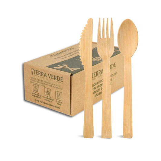 Disposable Bamboo Wooden Cutlery Set I 75 Piece of 25x Fork 25x Spoon 25x Knife